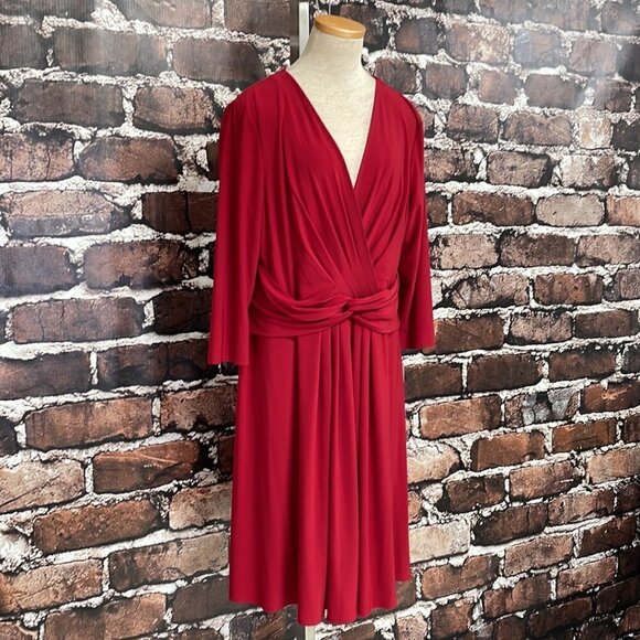 Evan Picone Chic Peek Dress NWT Long Sleeve V-Neck A-Line Red Size 16 - Picture 6 of 15
